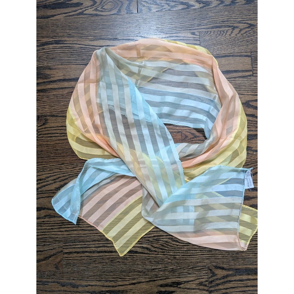 Echo Vintage 100% Pure Silk Oblong Neck Head Scarf Pastel Yellow Made in Japan